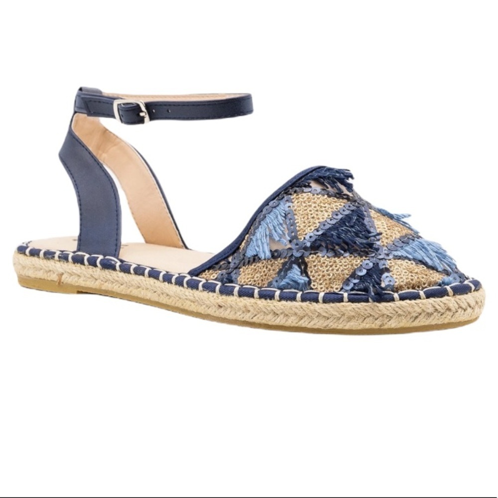 Qupid Sora fringe sequin espadrille blue flats 7 - Picture 6 of 12